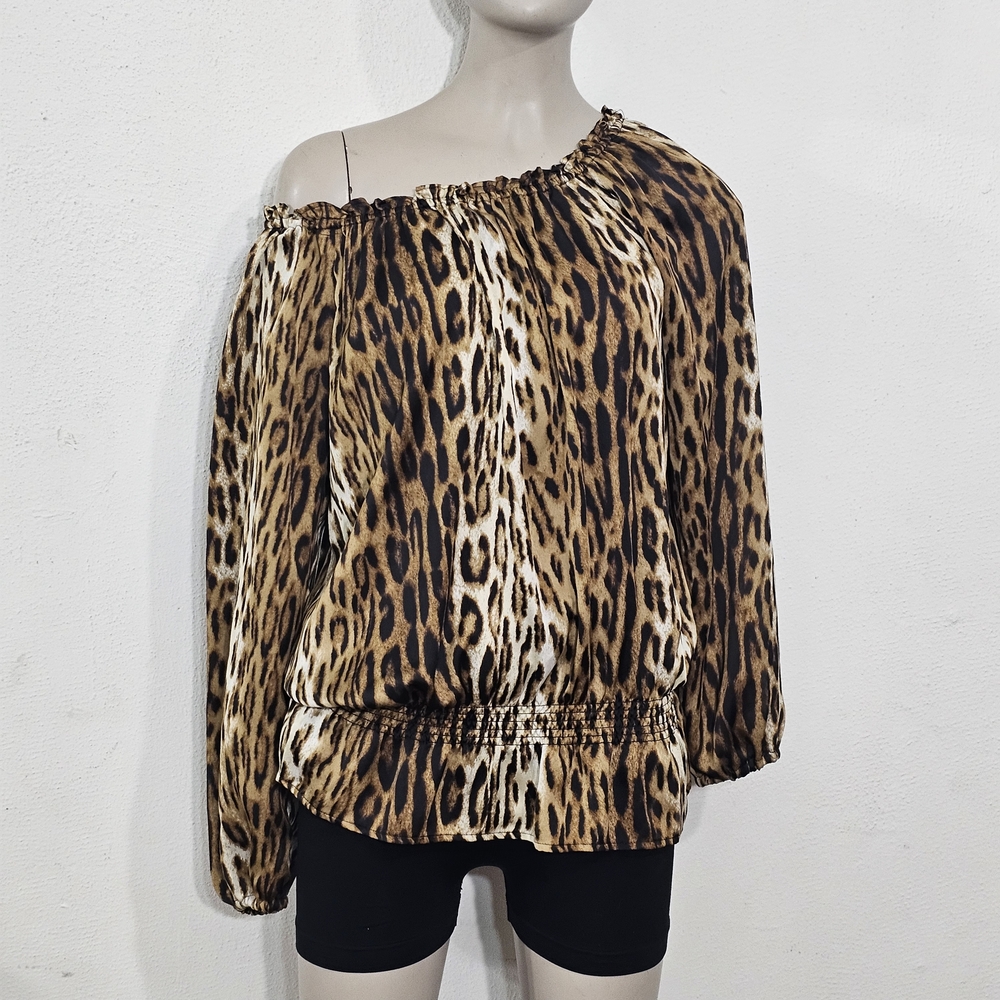 Michael Kors Blouse-Womens Medium-Leopard/Cheetah Print Top-Stretch Animal Print - Picture 3 of 12